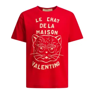 Valentino Tops, Heren, Rood, S, Katoen, T-shirt met ronde hals