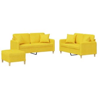 vidaXL Juego De Sof&aacute;s Con Cojines 3 Piezas Tela Amarillo Claro Vidaxl