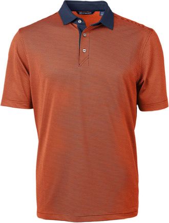 Cutter & Buck Mens Virtue Eco Micro Stripe Recycled Polo In College Orange/navy Blue
