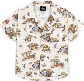 Disney Winnie the Pooh Short Sleeve Button Down Shirt in Beige at Nordstrom, Size 12M