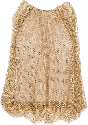 Sportmax Loose-Fit Metallic Gold Mesh Top with Crewneck Design