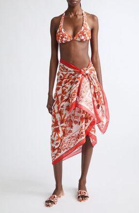 Dolce & Gabbana Batista Majolica Print Silk Sarong in Majolica Orange at Nordstrom