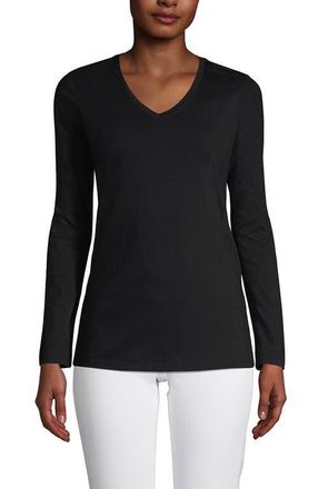 Lands End Supima Cotton Long Sleeve V-Neck T-Shirt in Black at Nordstrom, Size X-Large