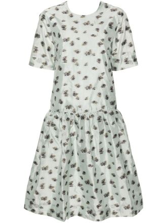 Ganni Abito midi a fiori jacquard - Verde
