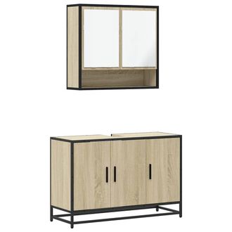 Berkfield Home 2 Piece Bathroom Furniture Set Sonoma Oak Engineered Wood in Light Brown