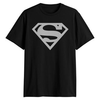 Mad Engine Superman Logo Symbol Justice League DC Costume Adult T-Shirt, Silver Black, Large