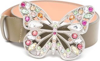 Blumarine butterfly-buckle belt - women - Calf Leather/Brass/Crystal - S - Green