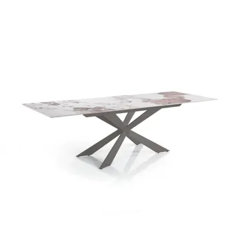 Oresteluchetta Mesa extensible cer&aacute;mica m&aacute;rmol &oacute;nice acero platino 75x120-180 cm