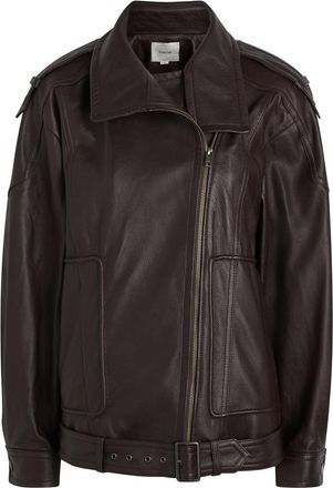 Vince Panelled Grained Leather Jacket - Burgundy - L (UK14 / L)