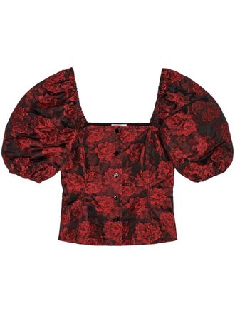 Ganni Cropped top met bloemenprint - Rood