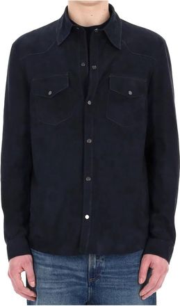 Salvatore Santoro Overshirt Superlight in Suede - Heren - Casual Overhemden - Blauw - L - Leer - Overhemden