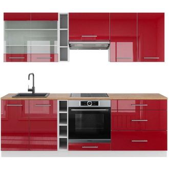 Vicco Mueble De Cocina Fame-line, Burdeos Brillo Intenso/blanco, 235 Cm, Et Roble