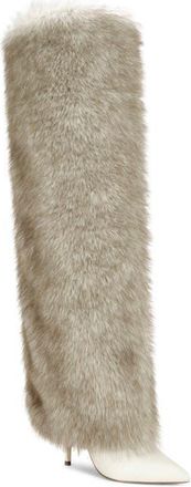 Azalea Wang Langann Faux Fur Stiletto Boot in Bone at Nordstrom, Size 7.5
