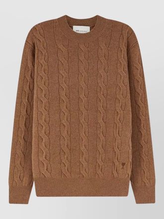Ami braided-knit wool crewneck sweater