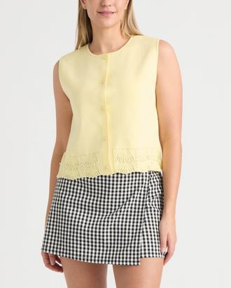 Ellen Tracy Womens Sweater Knit Vest with Pearl Detailing