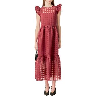 English Factory Check Organza Dress in Maroon at Nordstrom, Size X-Small