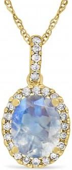 Allurez Moonstone & Halo Diamond Pendant Necklace in 14k Yellow Gold 2.14ct