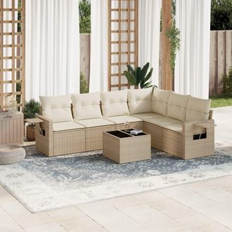 vidaXL Set Sof&aacute;s De Jard&iacute;n 7 Piezas Y Cojines Rat&aacute;n Sint&eacute;tico Beige Vidaxl