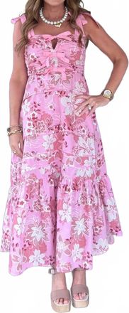 Fate Print Cotton Poplin Tie Front Detail Tiered Dress In Pink Multi