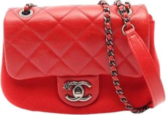 Chanel Pre-owned Matelasse Leren Wol Schoudertas - Dames - Vintage Schoudertas - Rood - ONE Size - Wol - Vintage