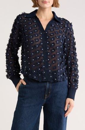 Adrianna Papell 3D Floral Appliqu&eacute; Long Sleeve Top in Blue Moon at Nordstrom Rack, Size X-Small