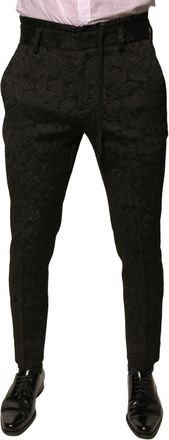 Dolce & Gabbana Black Brocade Polyester Skinny Men Dress Mens Pants