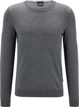 HUGO BOSS Leno-P - Heren - Ronde hals truien - Grijs - S - Wol - Truien & Vesten