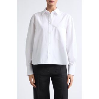 Victoria Beckham Ellys Cotton Poplin Button-Up Shirt in White at Nordstrom, Size 10