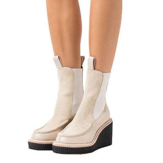 Rag & Bone Womens Paloma Wedge Sloane Suede & Leather Chelsea Boots In Beige