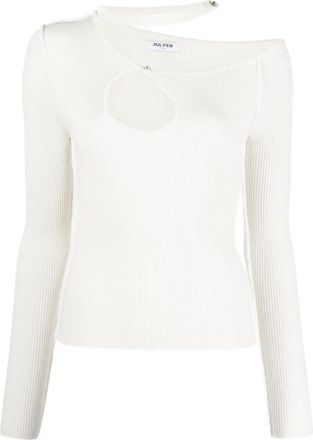 Julfer Geribbelde Cut-Out Gebreide Top - Dames - Ronde hals truien - Wit - XS - Truien & Vesten