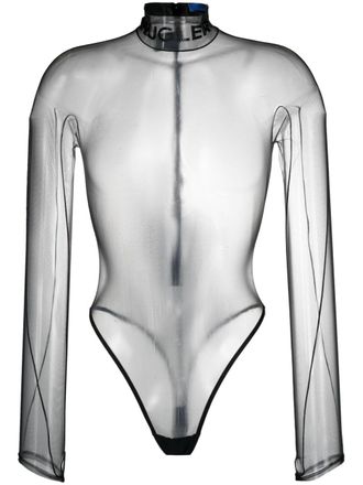 MUGLER logo-embossed sheer bodysuit - Black