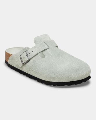 Birkenstock Womens Boston Tonal Footbed Clogs in Light Grey Suede - Size UK 5.5