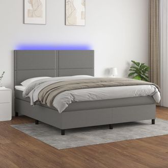vidaXL Vidaxl - Cama Box Spring Colch&oacute;n Y Luces Led Tela Gris Oscuro 180x200 Cm