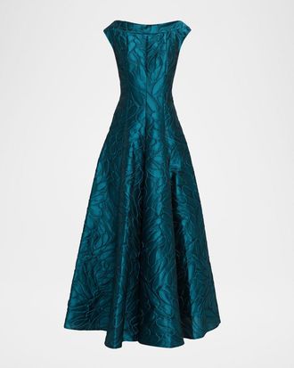 Talbot Runhof Textured Jacquard Backless Gown