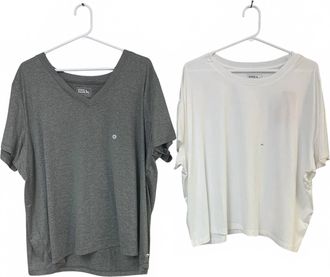 Eddie Bauer Womens Surreal Travel Crew V-Neck Two-Piece Tee - Plus In Gray White
