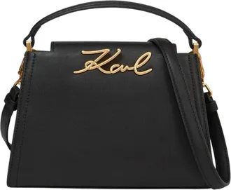 Karl Lagerfeld Tassen, Dames, Zwart, ONE Size, Leer, K/Signature Schoudertas