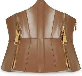 Elisabetta Franchi Bustier riem met rits - Dames - Riemen - Bruin - 40 CM - Leer - Accessoires