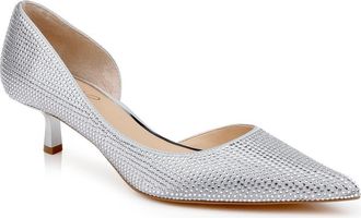 Badgley Mischka Teegan Half dOrsay Pointed Toe Kitten Heel Pump in Silver Satin at Nordstrom, Size 8.5