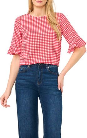 CeCe by Cynthia Steffe Gingham Ruffle Sleeve Top in Claret Red at Nordstrom, Size X-Small