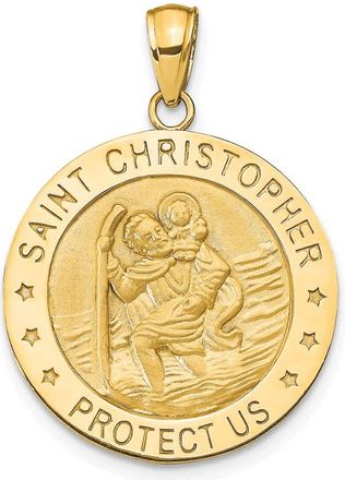 Diamond2Deal 14k Yellow Gold and Satin Solid Saint Christopher Medal Round Pendant