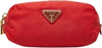 Prada Pre-owned Triangle Logo Plate Nylon Leather Pouch - Dames - Vintage Accessoires - Rood - ONE Size - Nylon - Vintage