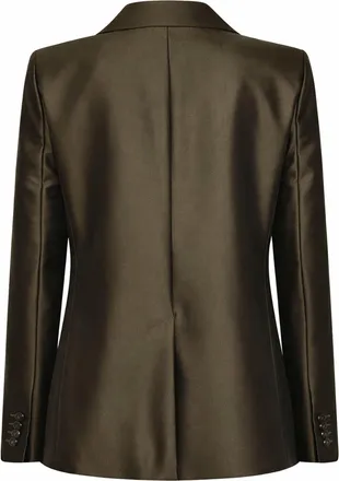 Max Mara Womens Blazer Silk-Blend Shantung Khaki Green Cotton Jacket