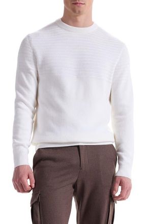 Bugatchi Mixed Stitch Cotton Crewneck Sweater in Chalk at Nordstrom, Size Xx-Large