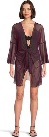 BECCA by Rebecca Virtue Muse Stretch Mesh Tie Front Cover-Up Womens Swimwear Aubergine : MD, Mesh/Polyester/Spandex