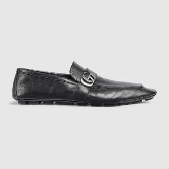 Gucci Mens Driver With Double G, Black, Leather