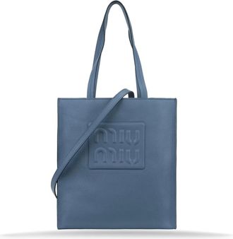 Miu Miu Tassen, Dames, Blauw, ONE Size, Leer, Madras Leren Schoudertas