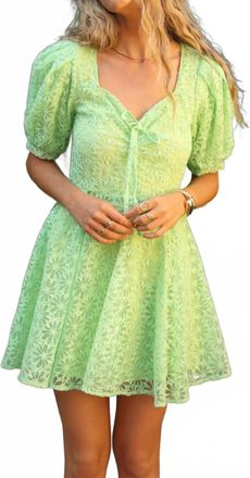 Adelyn Rae Floral Embroidered Puff Sleeve Mini Dress In Lime Green