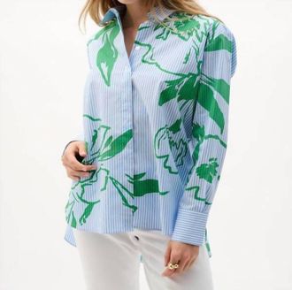 Joseph Ribkoff Floral Striped Casual Blouse In Blue/green