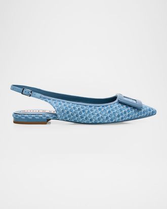 Roger Vivier Gommettine Denim Slingback Flats
