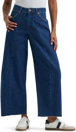 Wrangler Cowboy Raw Hem Seamed High Waist Ankle Barrel Jeans in Denim Delight at Nordstrom, Size 31